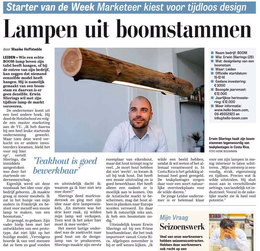 Interview met Erwin Slierings van BOOM in De Telegraaf | 03-03-2015